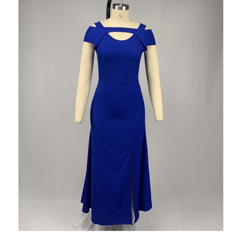 

Платье для вечеринки большого размера однотонное сексуальное с открытыми плечами Blue 5XL