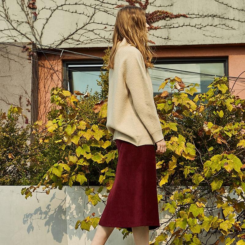 Pin Black Asymmetrical Corduroy Skirt Wine