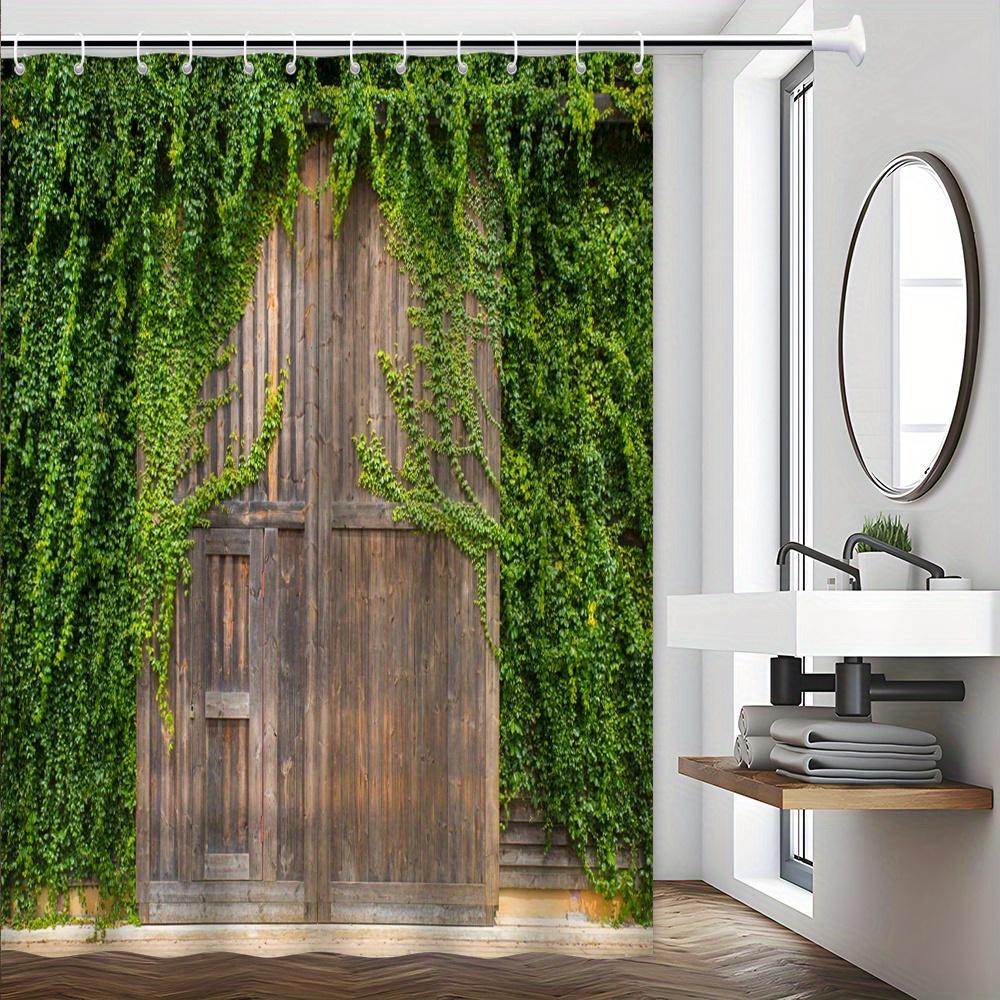 Rustic Ivy-Covered Door Bath Curtain - Vintage Wood & Greenery, Waterproof Home Decor Adds Natural Charm To Your Bathroom