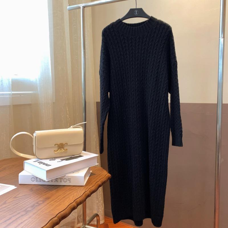Bottom Long-sleeved Twist Knitted Dress Women's Autumn and Winter New Inner Skirt with Coat Loose Meat-covering Sweater Skirt
