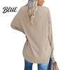 T-shirt Top V-neck Long Sleeve Mid-Length Spring Tunic Autumn Solid Color Loose Pullover Streetwear Blouse