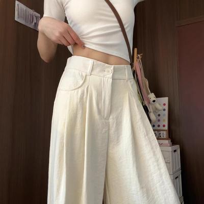 Wide-leg Pants for Women with A High Waist and Drape, Summer Thin, Casual, Petite and Laid-back Ice Silk Cream Puff Yamamoto Pants