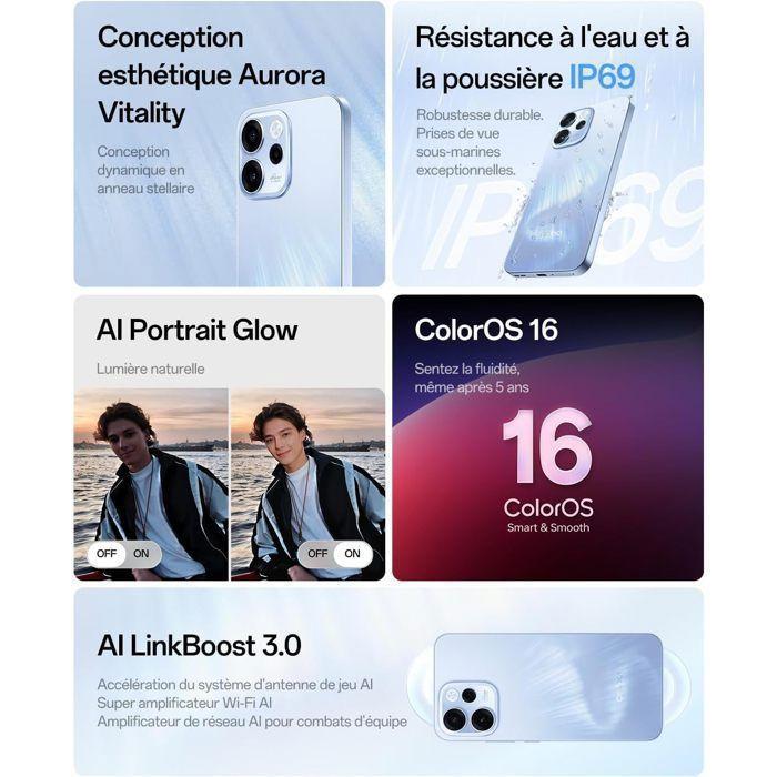 Smartphone 5G - OPPO Reno15 FS - 8Go RAM - 512Go - Bleu Aurore - Caméra Selfie Ultra Grand Angle 50 MP - 6500 mAh - Very Good Condition