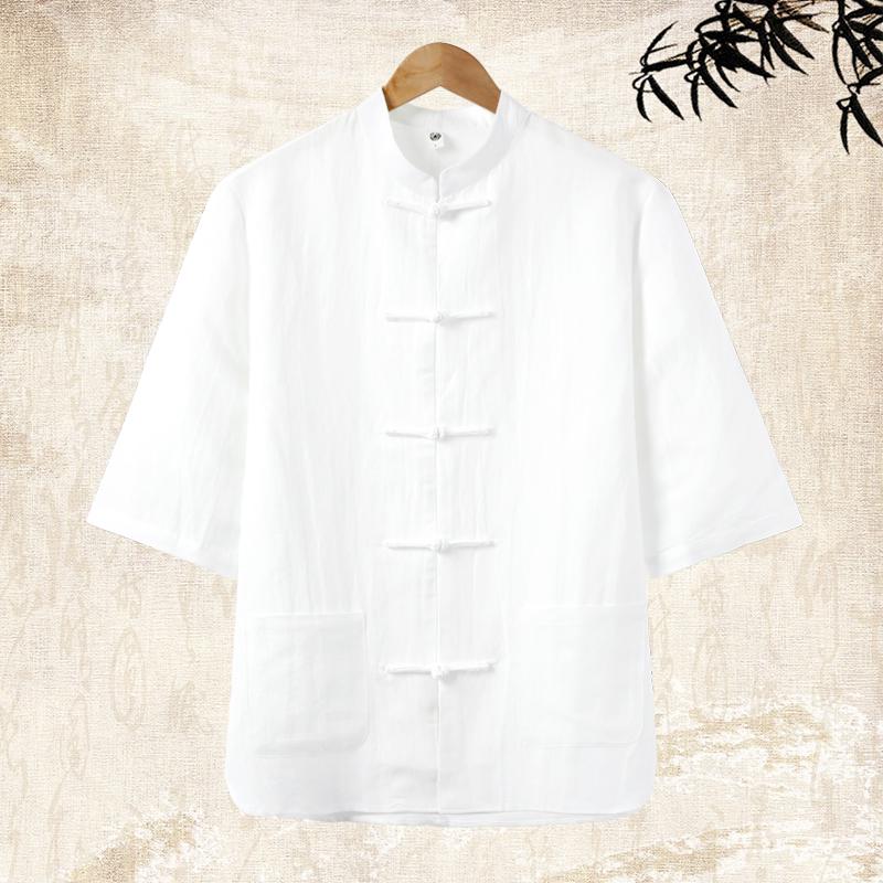 

Мужской ретро китайский стиль, жаккардовый костюм тан из хлопка и льна, рукав до середины предплечья 3XL белый