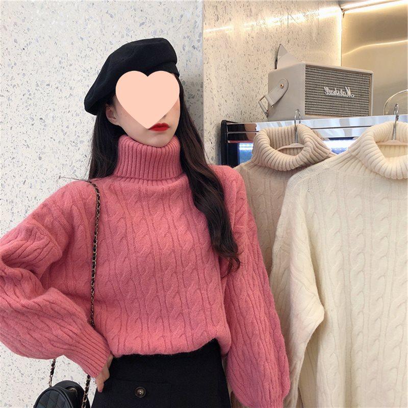 Dámský silný copánkový svetr s vysokým límcem - 2025 Zimní volný pulovr, Všestranný top jako vnitřní vrstva