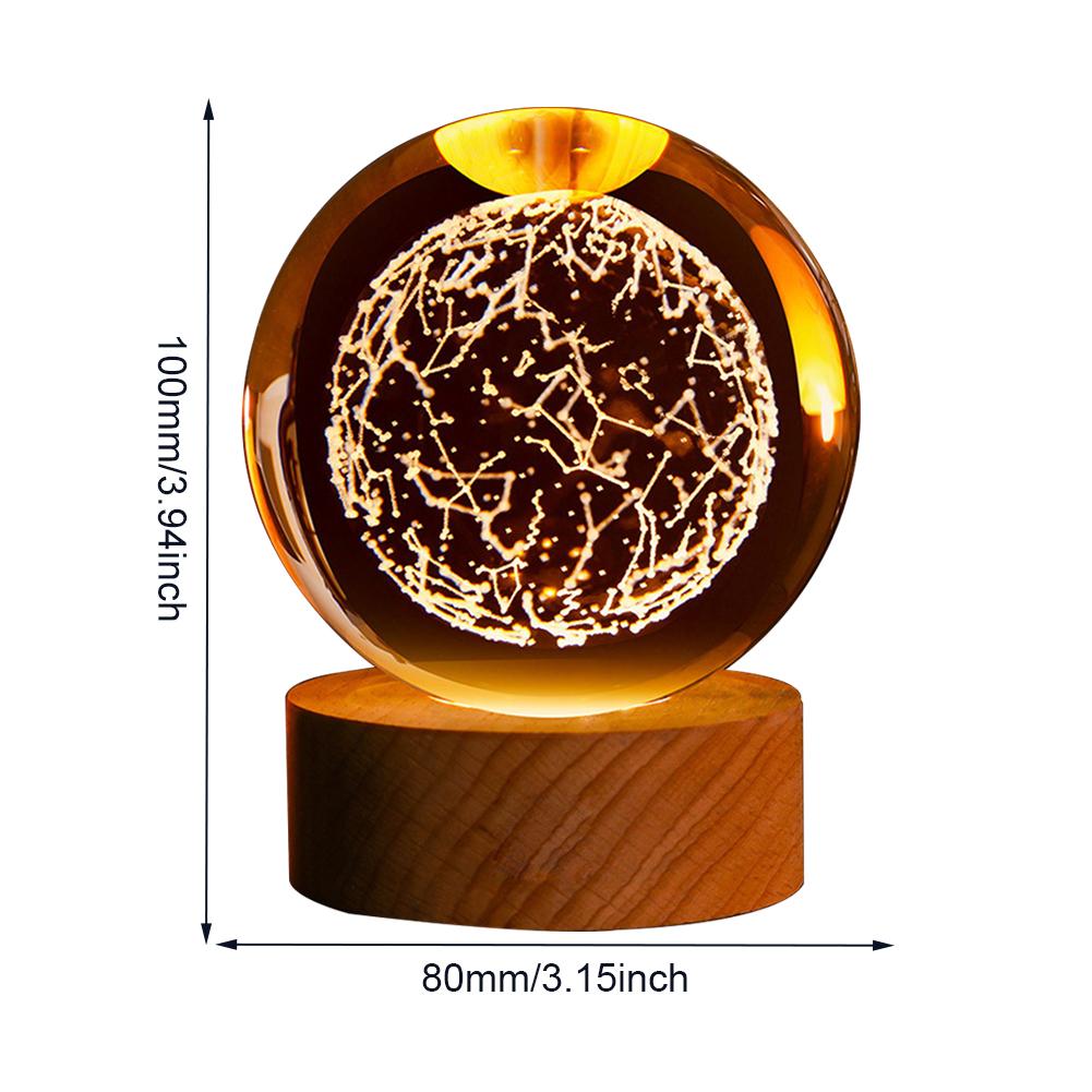 LED Crystal Table Lamp 3D Moon Galaxy Globe Night Light 16 Color Changing Wooden Base Ideal Birthday Gift for Teens Boys & Girls
