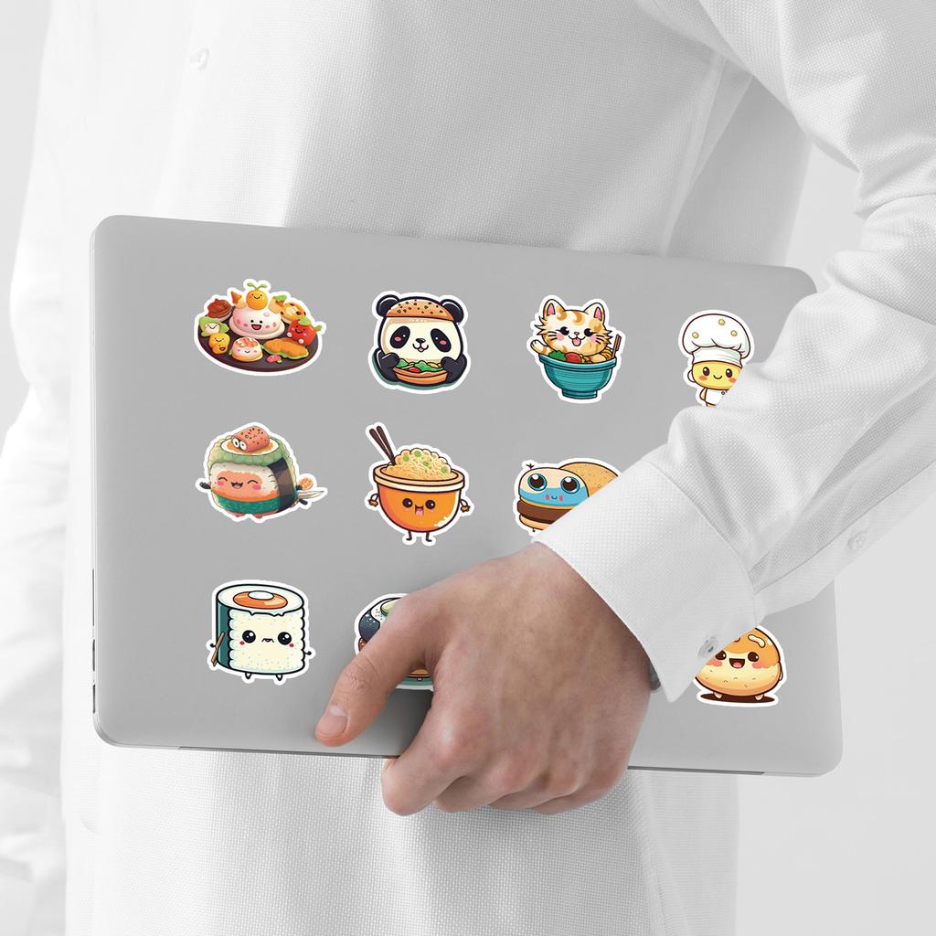 50 Cute Food Doodle Stickers, Stationery Stickers, Water Cup, Laptop, Notebook, Waterproof Decorative Stickers