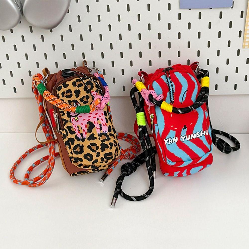 Lightweight Drawstring Crossbody Bag Cartoon Thermal Mugs Carrier Bag Nylon Shoulder Bag Walking