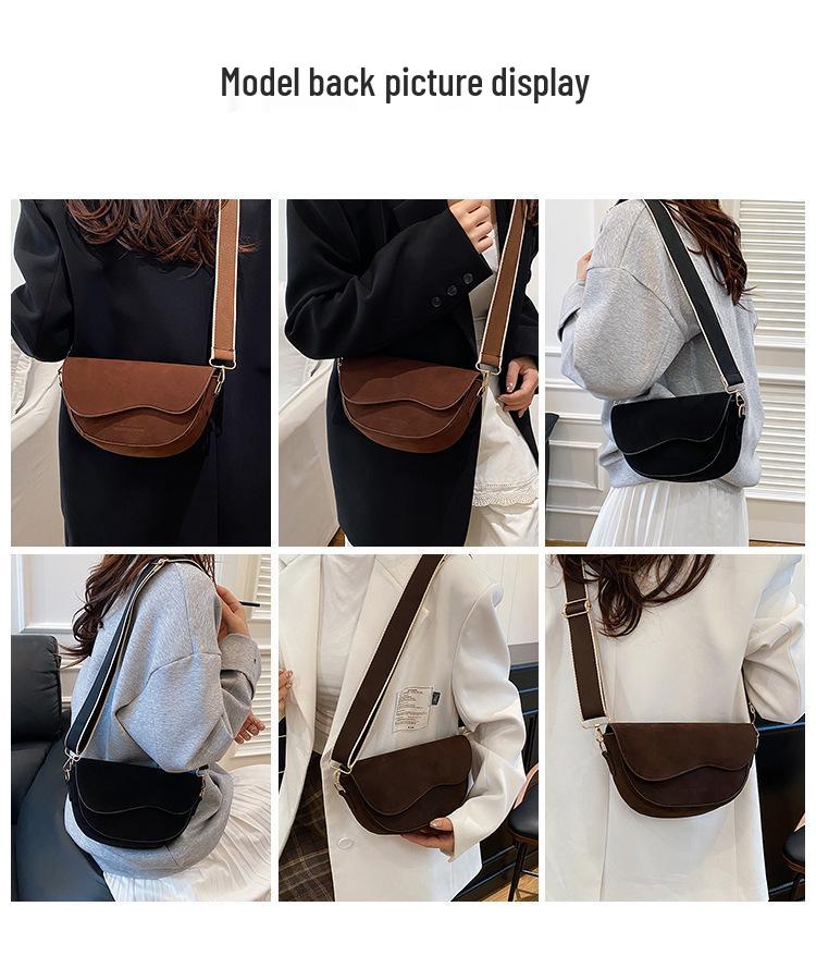 Korean Style Women's Wide Strap Crossbody Saddle Bag - Retro Chic