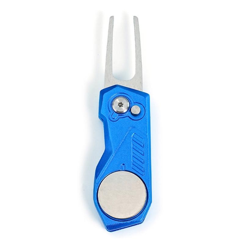 

Golf Divot Repair Tool with Popup Button Mini Golf Divot Tools Foldable Golf Green Fork Golf Magnetic Marker Pitch Mark синий