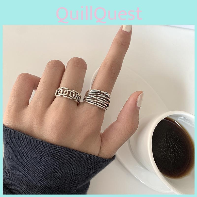 Eleganter geometrischer offener verstellbarer Ring im koreanischen Stil aus 925er Sterlingsilber für Damen