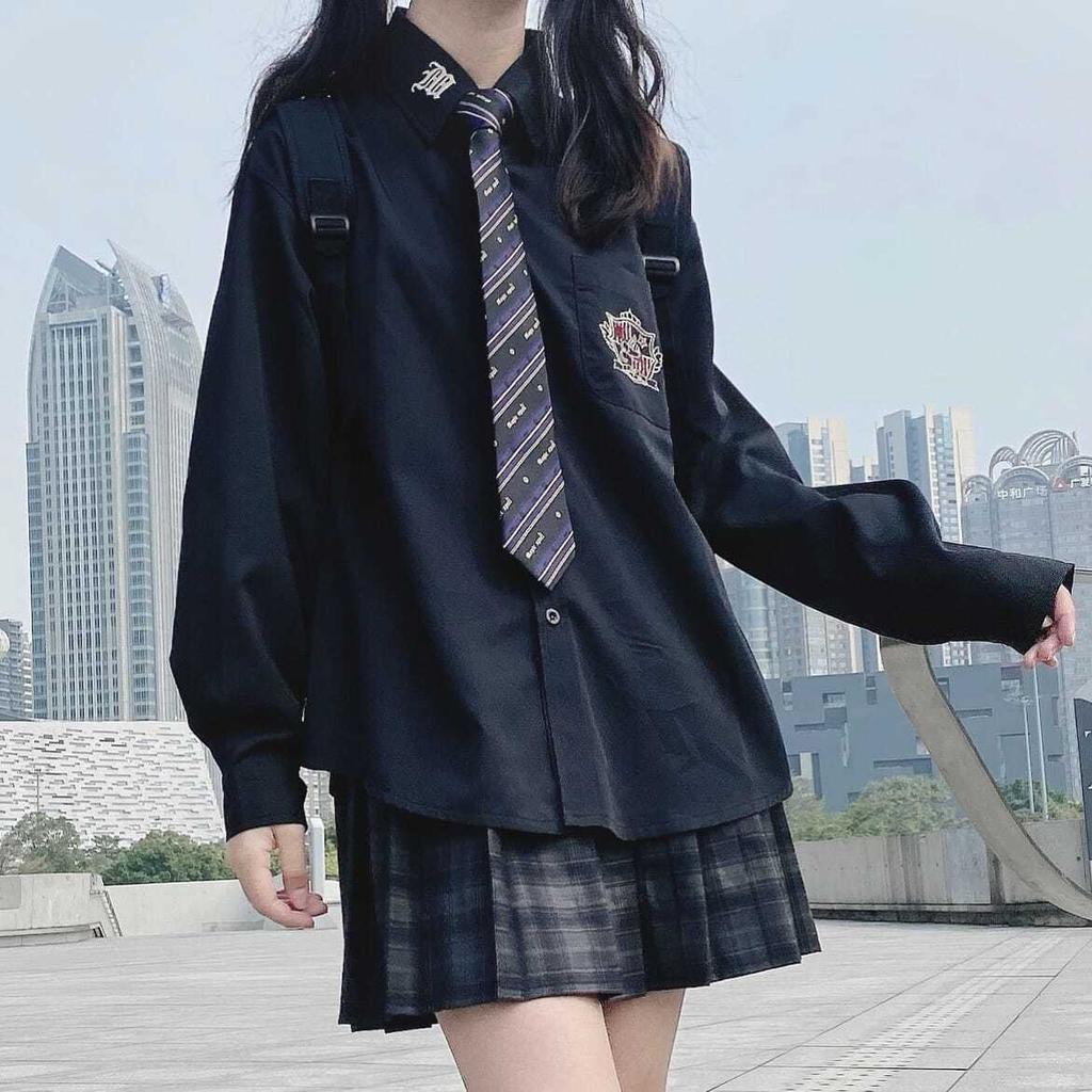 Right Aim Original Girls JK Embroidery Women Magic DK College Students Black Blouse Tops Long Short Sleeve Shirt