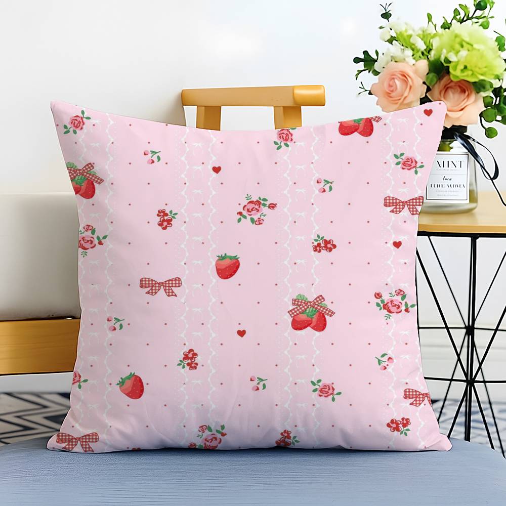 Elegant Strawberry Flowers Print Pillow Case Printed Brushed Fleece Pillow Baby Skin-Touch Eco-Friendly Dye-Sublimat