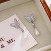 French Retro Silver Needle Butterfly Earrings with Drip Oil Inlay and Pearl Drop