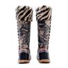Johnature Genuine Leather Patchwork Printed Long Boots Fashion Versatile Leopard Print Fur Collar Women Shoes