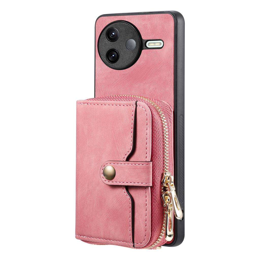 For Xiaomi Poco F7 Pro 5G/Xiaomi Redmi K80 5G PU Leather Phone Back Cover with Zipper Card Holder and Long Strap