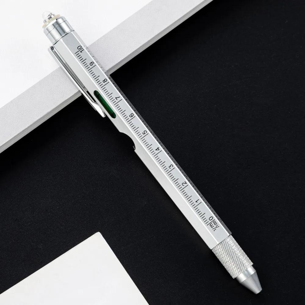Durable Metal Multi Tool Pen 9-in-1 With LED Light Spirit Level Screwdriver Ruler Ballpoint Pen Capacitive Pen Outdoor Tool Pen