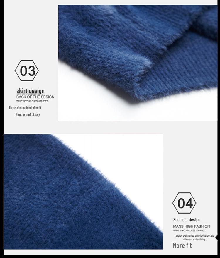 Herren Bestickter Goldener Nerzimitat Kaschmirpullover - Mittelhoher Kragen Warm Lässig Pullover