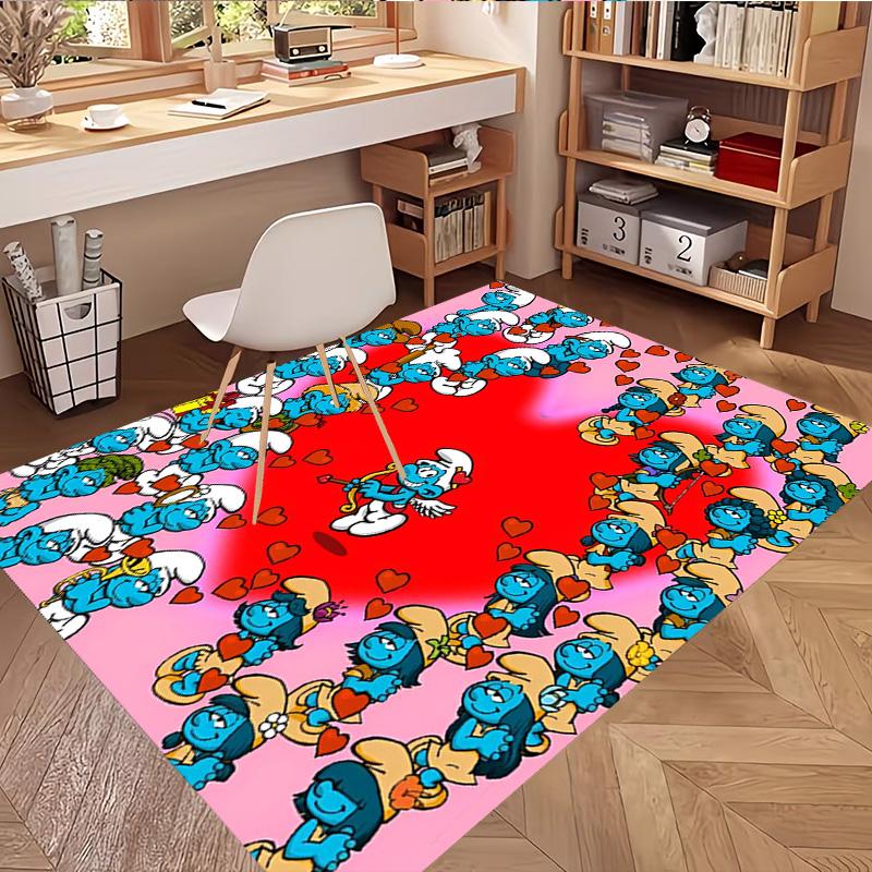Blue Smurfs Print Rug, Washable Floor Carpet, For Entryway Dorm Laundry Room Office Study, Home Decor Birthday Christmas Gift