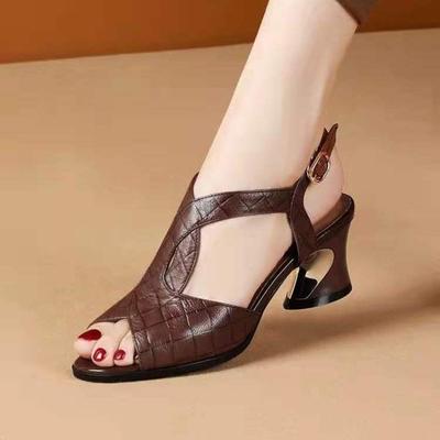 Sandali Donna Bocca di Pesce Estivi All-Match Tacco Medio Tacco Spesso Scarpe da Donna Fondo Morbido Cinturino Posteriore