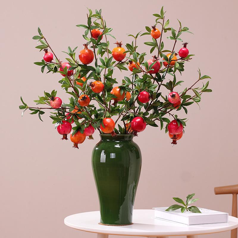 Artificial Pomegranate and Persimmon Fruit Flower Branch for Living Room or Entryway Decor