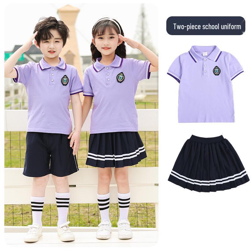 British Style Summer Kids' School Uniform Set - Boys & Girls Two-Piece Performance Wear
