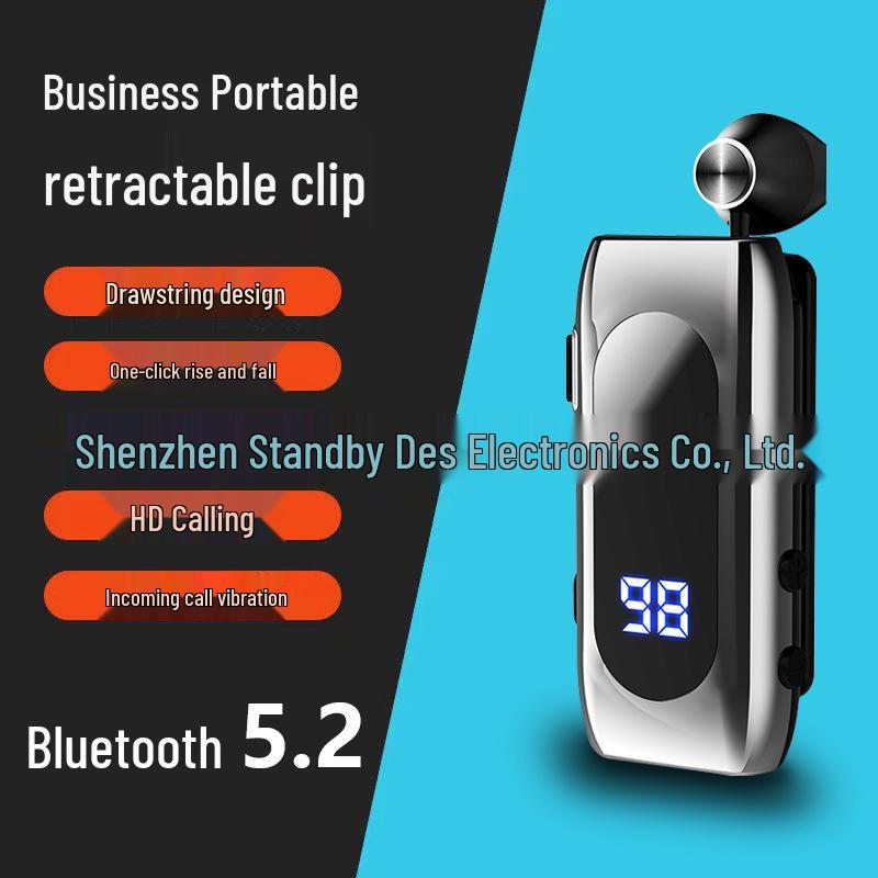 K55 Bluetooth 5.0 Clip-On Retractable Earbuds: Smart, Universal, Ideal for Business and Sports