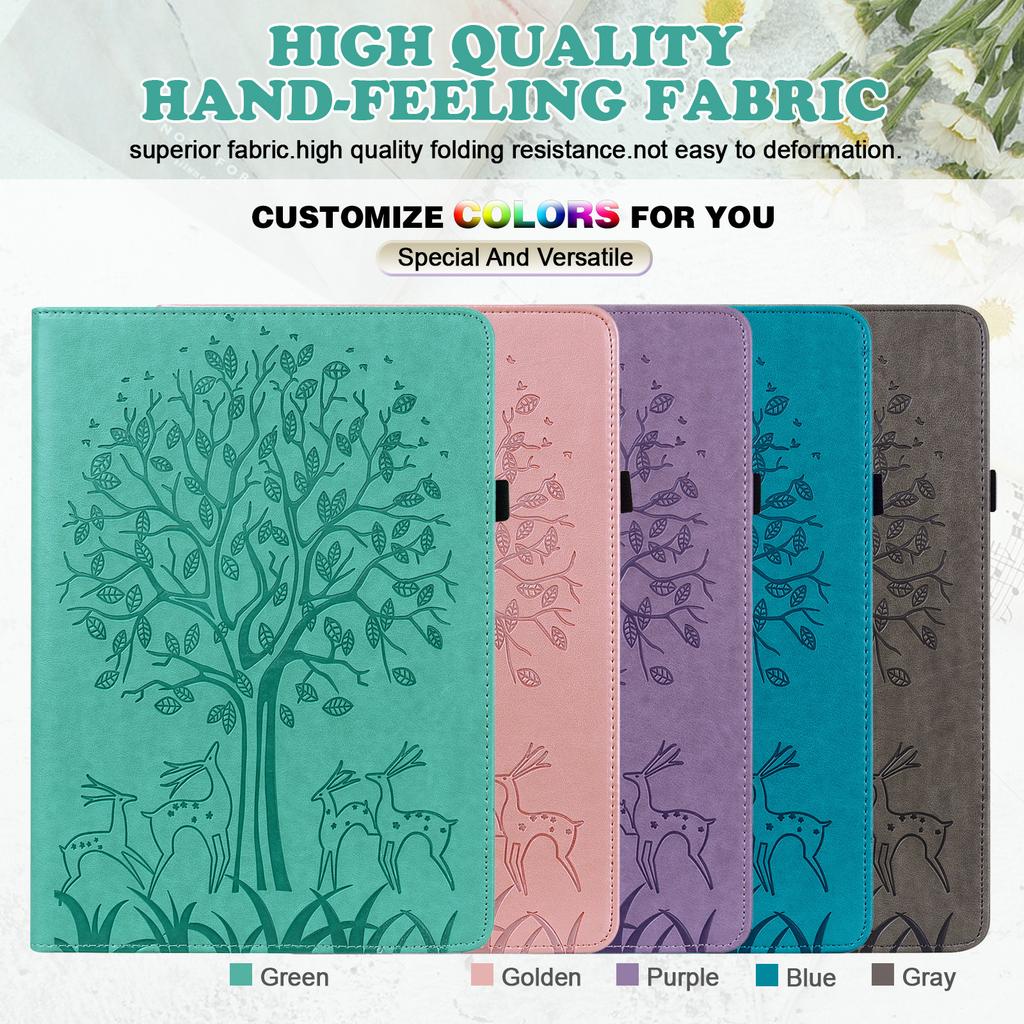 Applicable Lenovo M10 Plus3 Generation Leather Case Parperwhite5 Embossed Flower Tree Card Bracket Anti-drop Protective Cover