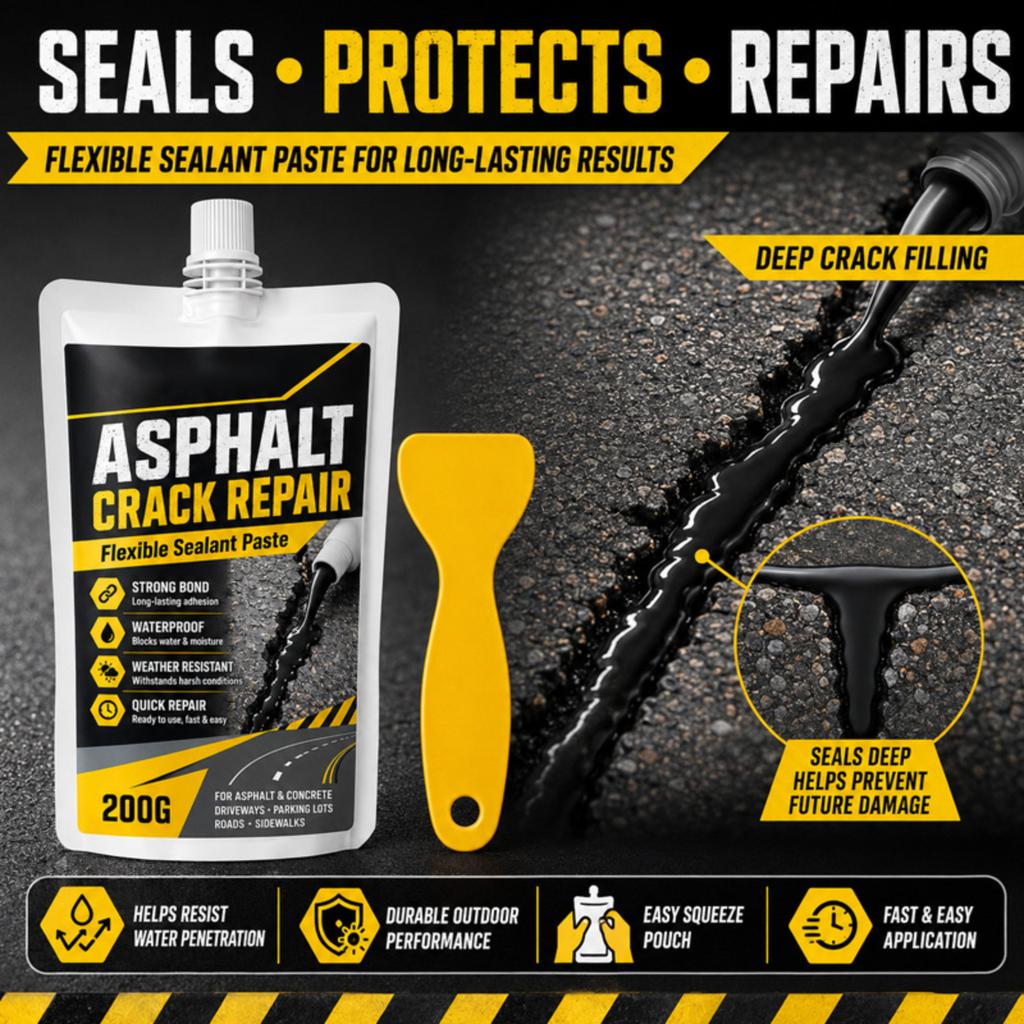 Asphalt Crack Repair Flexible Sealant Paste Strong Bond Waterproof Weather Resistant Quick Repair for Driveways Parking Lots Roads Sidewalks 200G
