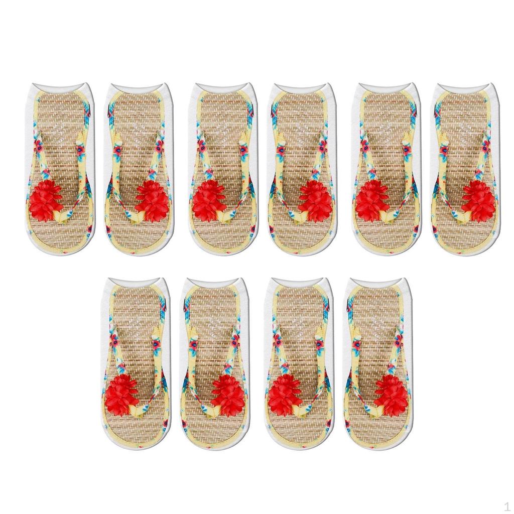 5 Paar Flip-Flop-Print-Socken 3D-Muster Erwachsenen Kurzsocken Zubehör Lustige Strümpfe Knöchelhoch