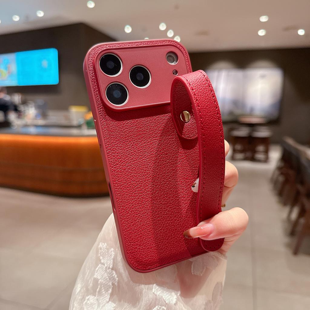 For For Iphone 17 Pro Max Air Leather Bracket Wrist Strap Holder Cover for For Iphone17 16 1 14 13 12 11 Pro Max Plus Stand Case