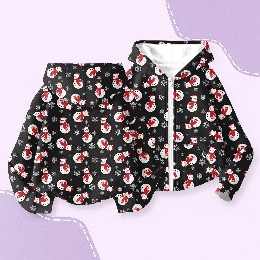 Children's Fashion Christmas Printed Long Sleeved Hooded Sweatshirt, Girls' Hoodie Jacket