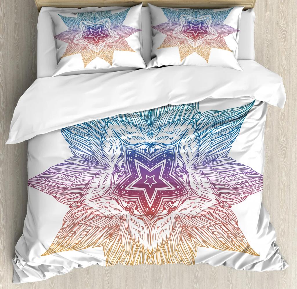 Set cuvertură de pilota cu mandala, stil boho, etnic, colorat, primăvară, tematică, multicolor, din poliester, set de lenjerie de pat dublă Queen King Size
