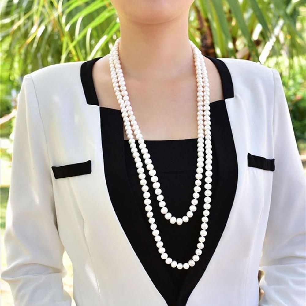 Neue Exquisite Imitationsperlen-Halsketten Mehrschichtig Eleganter Stil Pulloverketten Halsketten Vintage Lange Halsketten Damenmode