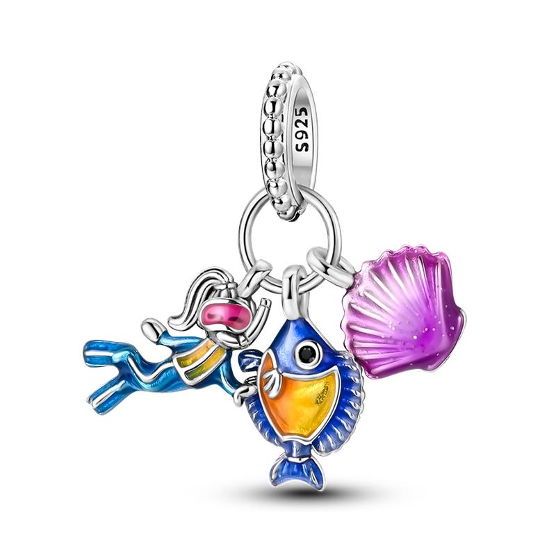 Copper Jellyfish Dolphin Turtle Starfish Shell Luminous Ocean Series Charms Beads Fit 3Mm Original Bracelets Diy Jewelry