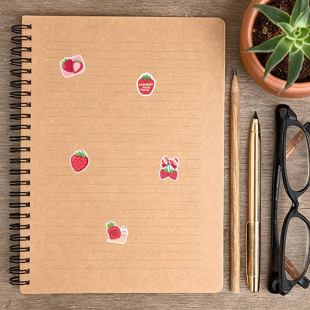 35pcs-50pcs Whimsical Nature Stickers Cute Strawberry Animal Stickers Stationery Stickers For Suitcase Fridge Phone Luggage DIY