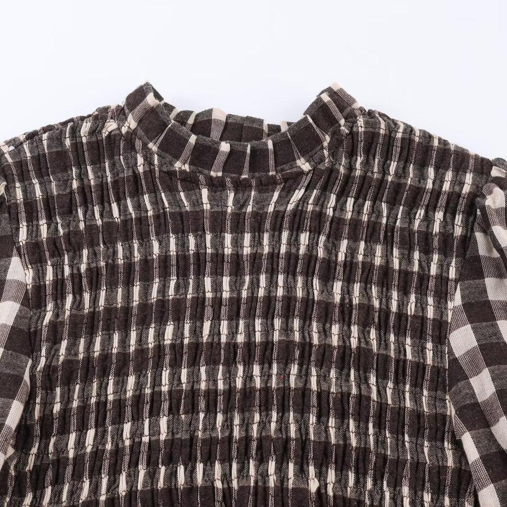 Camicia da donna versatile casual a maniche lunghe con motivo a nido d'ape e quadri, collezione Primavera/Estate 2026