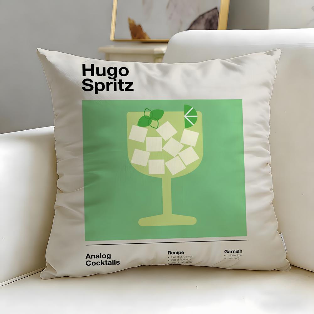 Beverage Theme Hugo Spritz Cocktail Cushion Cover Soft  EasyWash Pillow Case  Versatile for Couch Bed Travel and Office