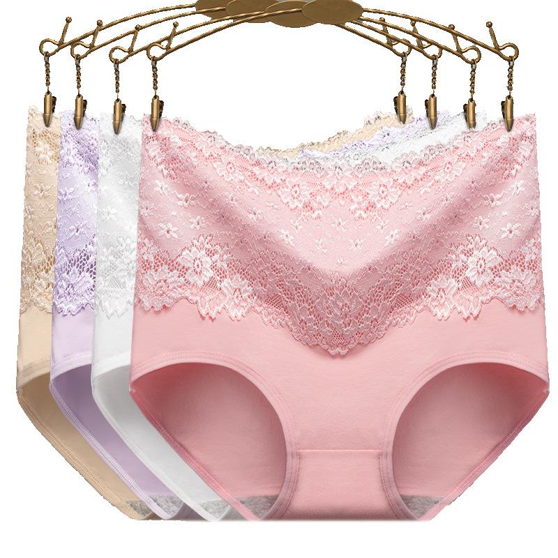 5pcs/pack High Waist Briefs Panties Women Sexy Lace Underwear Plus Size Bamboo Cotton Panties