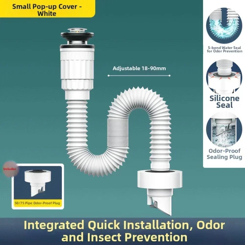 Sink Downpipe Washbasin Cross Drain Downpipe Retractable Deodorising Strainer Bathroom Sinks Anti Clogging Kitchen Accessories