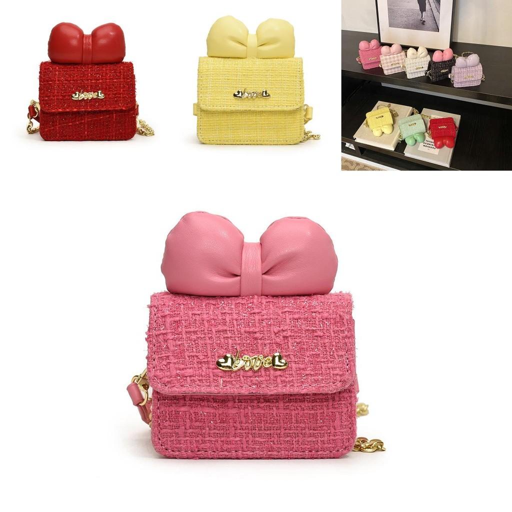 Sweet Heart Bow Kids Bag Modern Chic Chain Design Breathable Pu Shoulder Purse For Boys And Girls