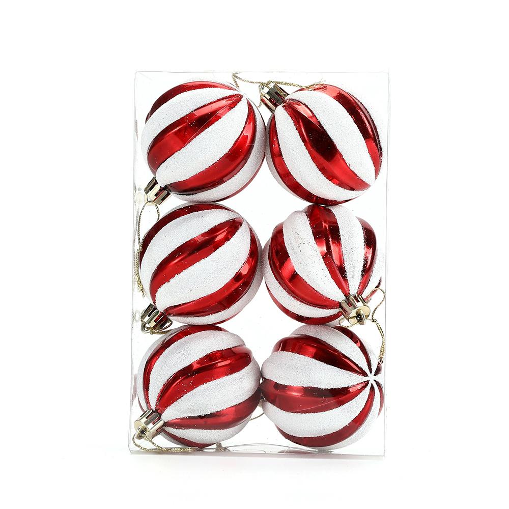 6Pcs 6CM Christmas Glitter Ornament Balls Plastic Red Christmas Ball Pendants Hanging Gold Christmas Tree Decoration for Home