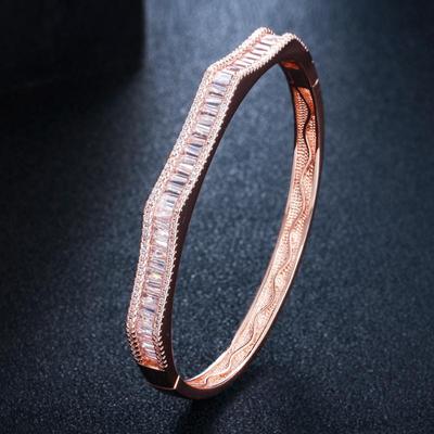 WWJ Top Quality Inlay Zirconia Open Cuff Bangle for Women