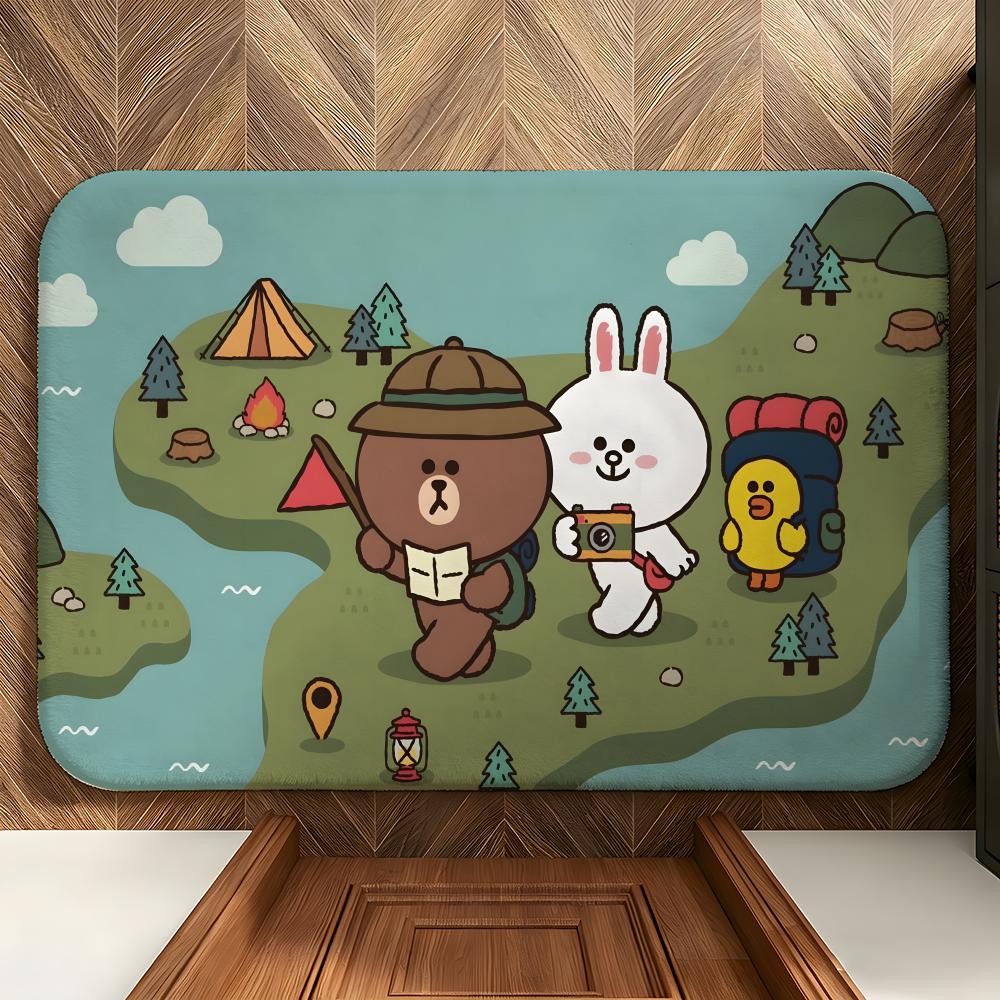cartoon B-Brown and F-Friends Floor Mat Soft Flannel Floor Mat Suitable for Entryways, Living Rooms, Bedrooms, and Bathrooms