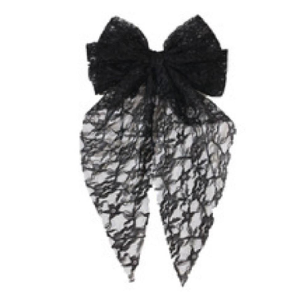 New Cut-out Lace Hair Clip Lace Butterfly Knot Bow Fabric Spring Clamp Vintage Korean Style Hairpin For Women чёрный