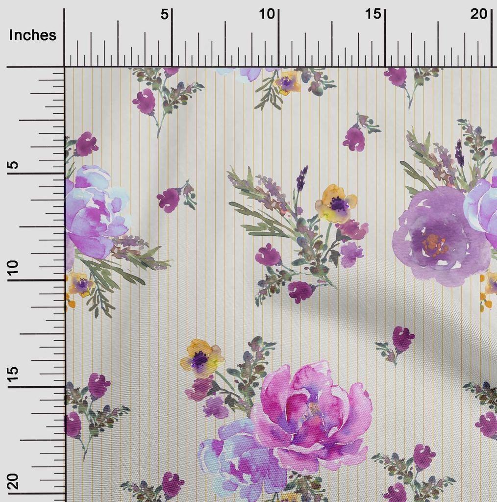 oneOone Baumwoll-Flex-Stoff Streifen|Aquarell Blätter & Pfingstrose Blumendruck Nähstoff BTY 40 Zoll