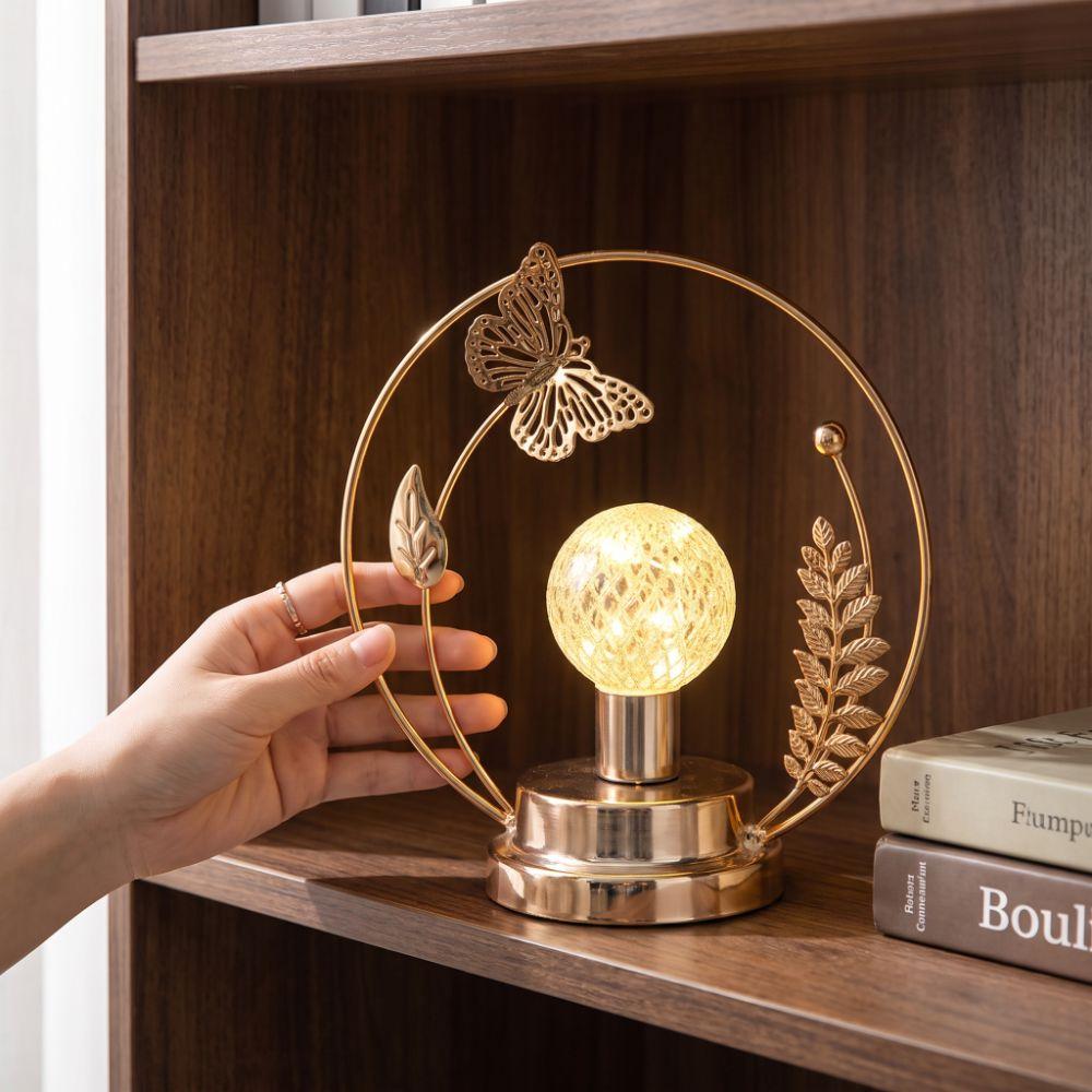 Hollow Out LED Night Light Butterfly/Leaf Shape Decorative Light Metal Table Lamp Home Decor