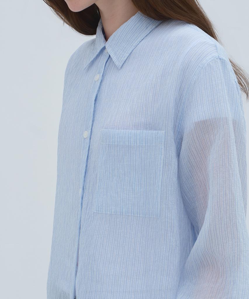 MUSINSA STANDARD WOMAN Women'S Relaxed Striped Sheer Shirt [Sky Blue]