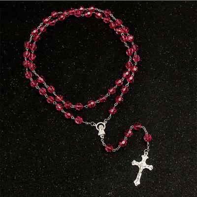 8mm Modeschmuck Rosenkranz Damen Halskette Hohe Qualität DIY Jesus Christliches Kreuz Halskette und Anhänger Lange Kette Schmuck Schmuck