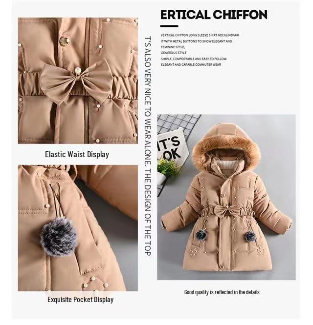 Stylish Mid-Length Plus Velvet Thickened Winter Jacket for Girls